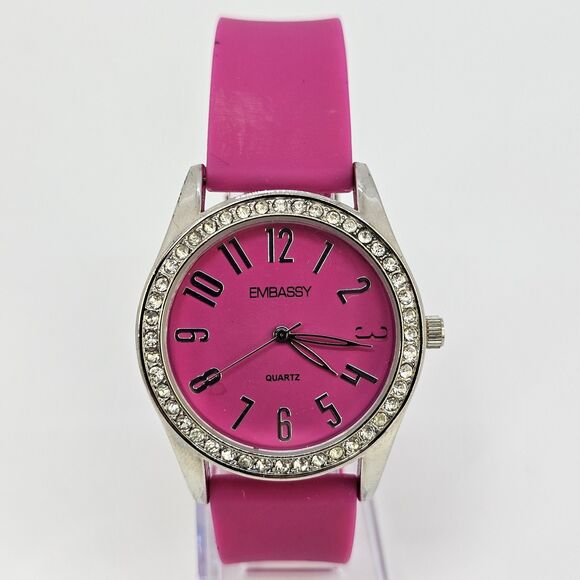 Embassy Women's Watch 38MM Hot Pink Dial Hot Pink Plastic Bands New Battery - Picture 1 of 14